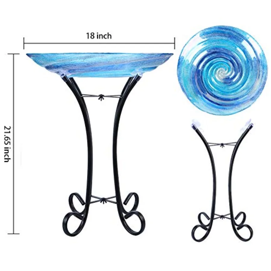 MUMTOP Outdoor Glass Birdbath with Metal Stand for Lawn Yard Garden Decor, 18 Dia/21.65 Height view 2