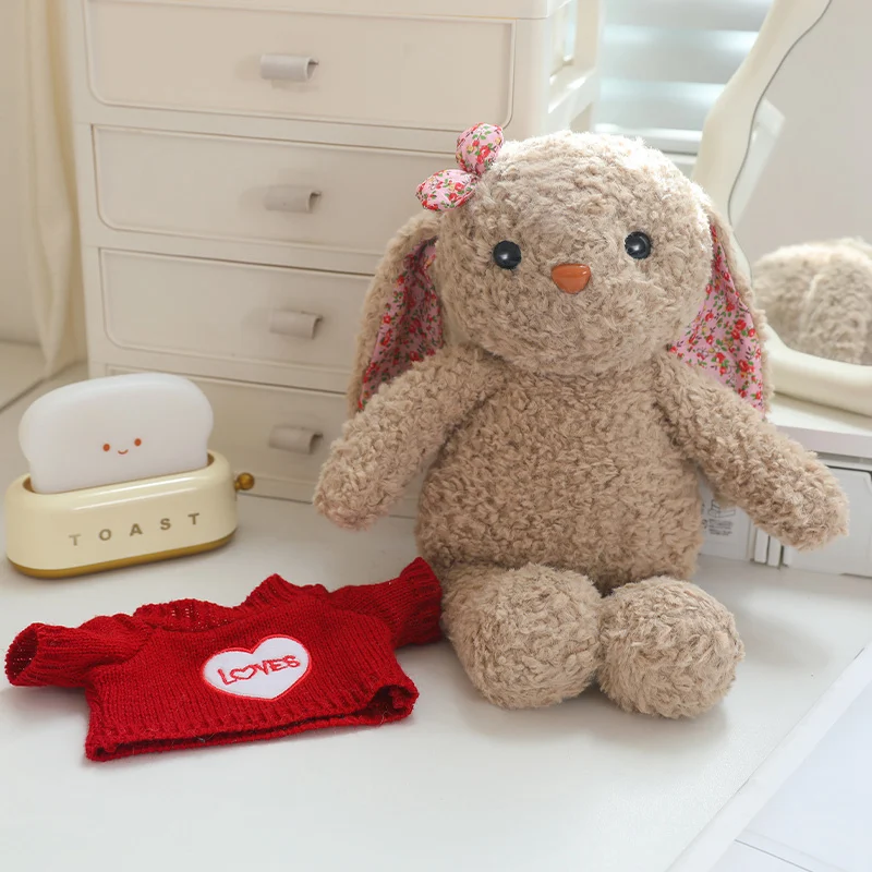 35/45 Cm Cartoon Fun Dressing Lange Oren Konijn Pluche Pop Trui Kan Af Dragen Konijn Knuffel Home decor Rustgevend Speelgoed Voor Kind