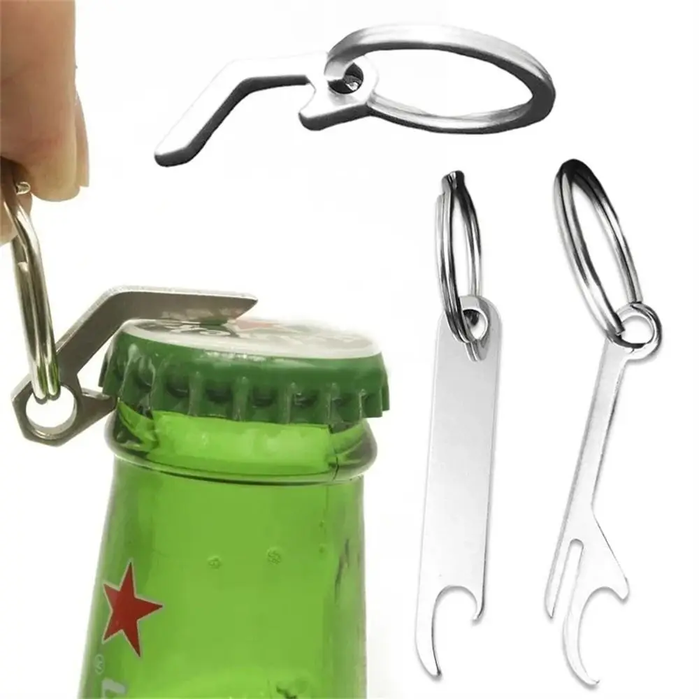Stainless Steel Beer Bottle Opener Keychain Metal Camping Tool Beer Opener Keyring Lightweight Pocket Tool Survival Tool
