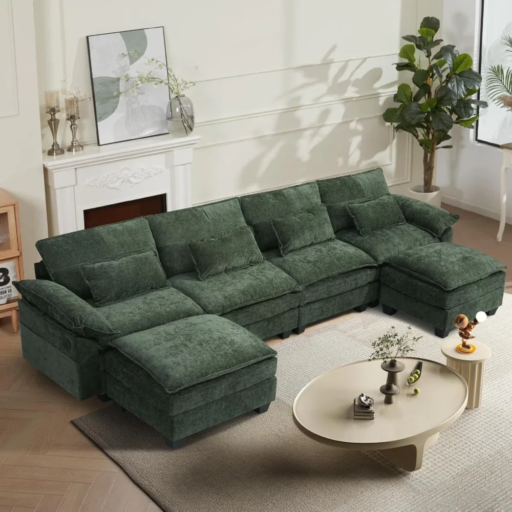 

Модульный секционный диван для гостиной, секционный диван-облако с USB, передвижной пуфик, 3-слойный, современная синельная ткань, 22,8 дюйма