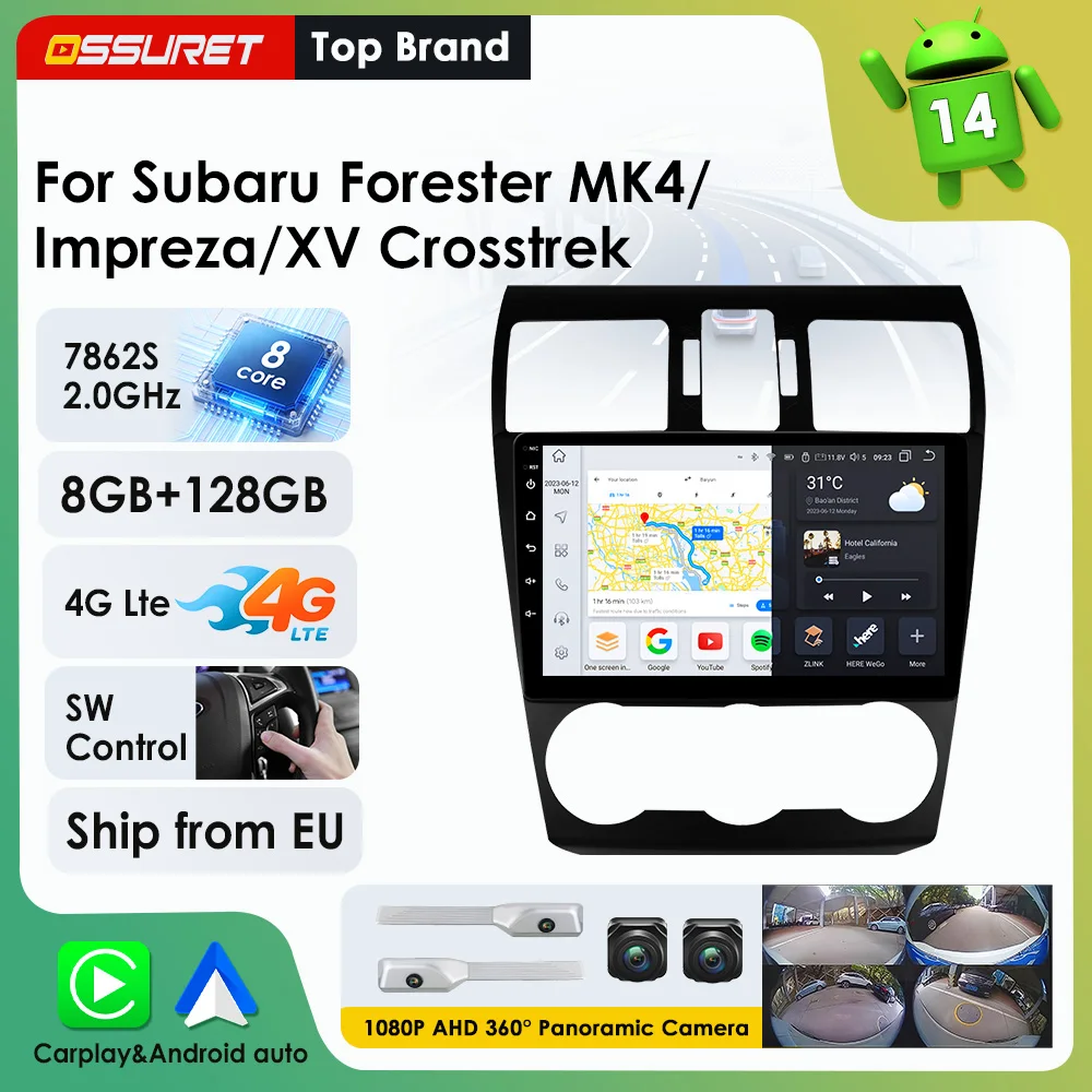 9"7862 AI Voice Carplay Android Auto Autoradio für Subaru Forester MK4 Impreza XV Crosstrek 2012 - 2015 Multimedia-Videoplayer GPS-Navigation Stereo-Audio 2DIN 360-Grad-Kamera Haupteinheit Bildschirm
