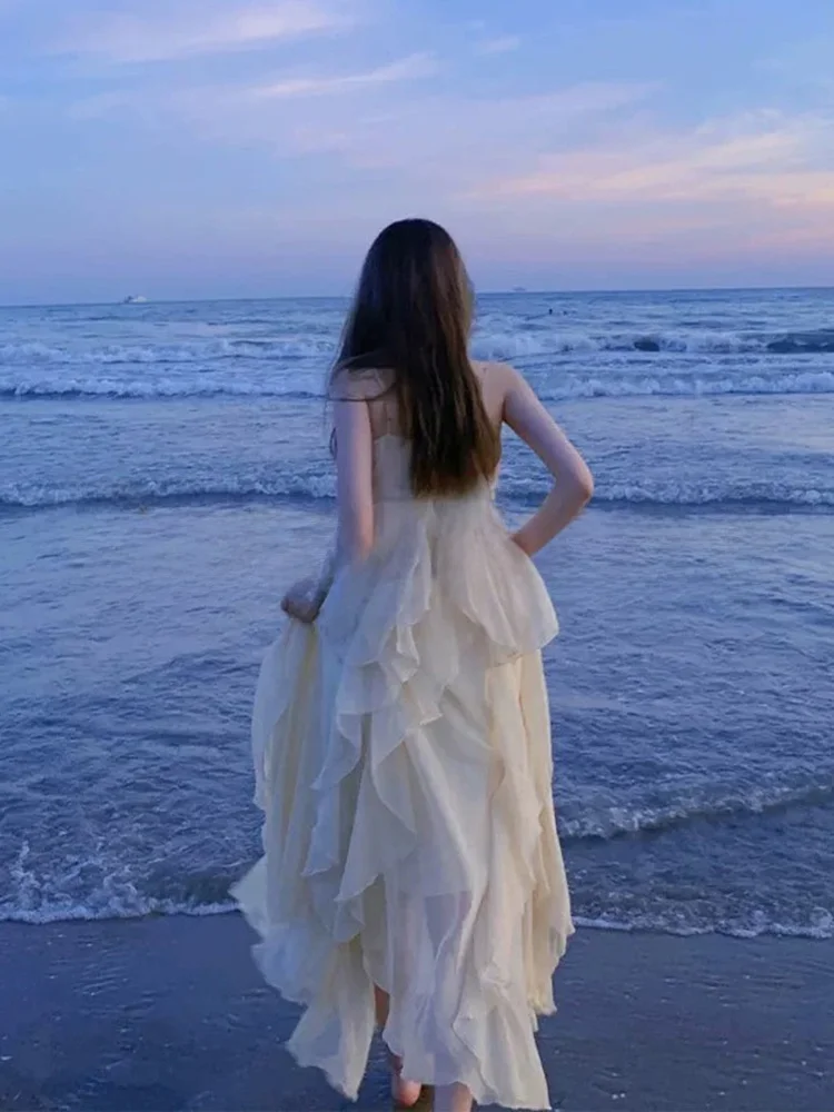 

Длинная юбка Rixo Rane Beach Vaion Dr Fairy Aosphere без бретелек, с высокой талией, для молодых женщин, в стиле свадебного платья