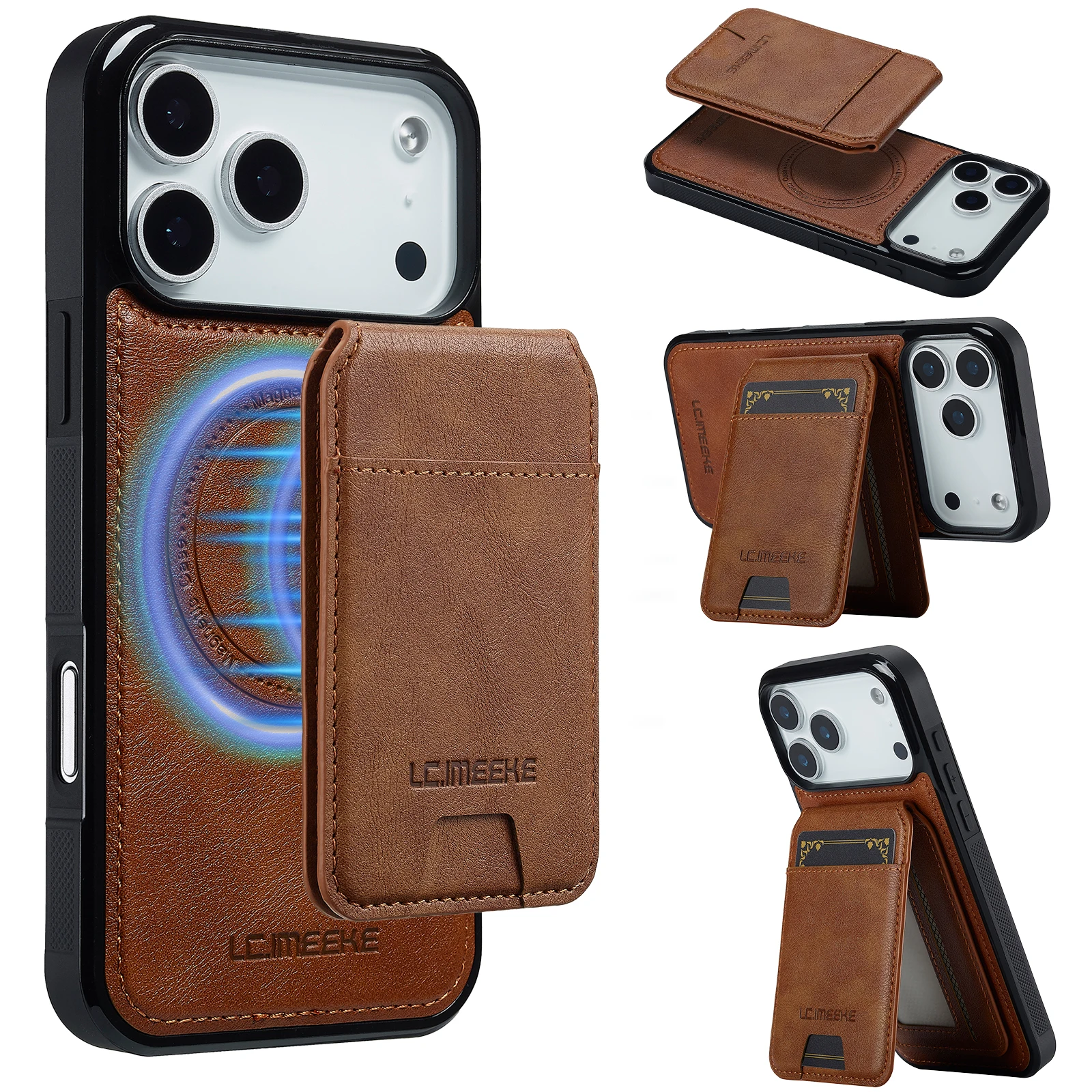 

2 In 1 Detachable Leather Case For iPhone 16 17 Air 16E 15 14 13 12 11 Pro XS Max XR 8 Plus SE Mini Card Pocket Magnetic Cover