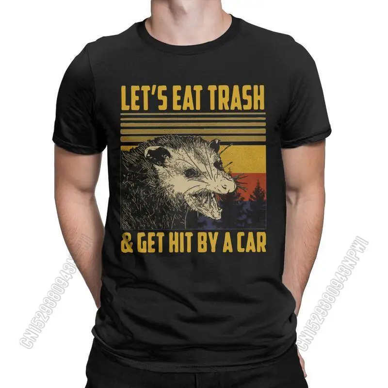 Camisetas Let\'s Eat Trash Opossum Possum para hombre, Camiseta de algodón puro con cuello redondo, camiseta con estilo