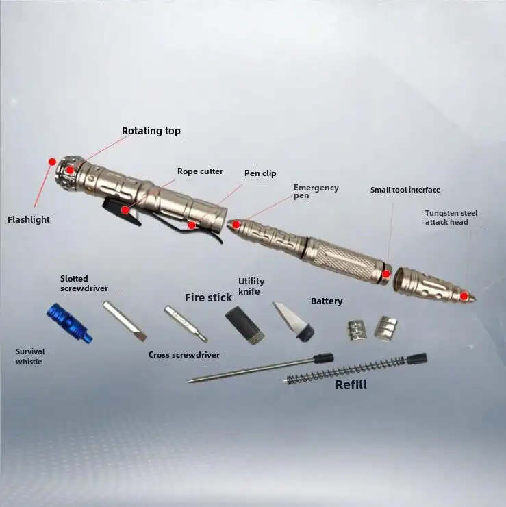 Cool Multifunctional Flashlight Whistle Emergency Pen Gift Set EDC