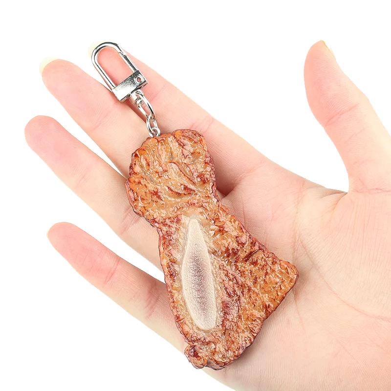 Funny Pork Meat Food Keychain Bone Beef Beffsteak Toy BBQ Camping Chef Car Key Chain Resturant Ornament Kedpsake