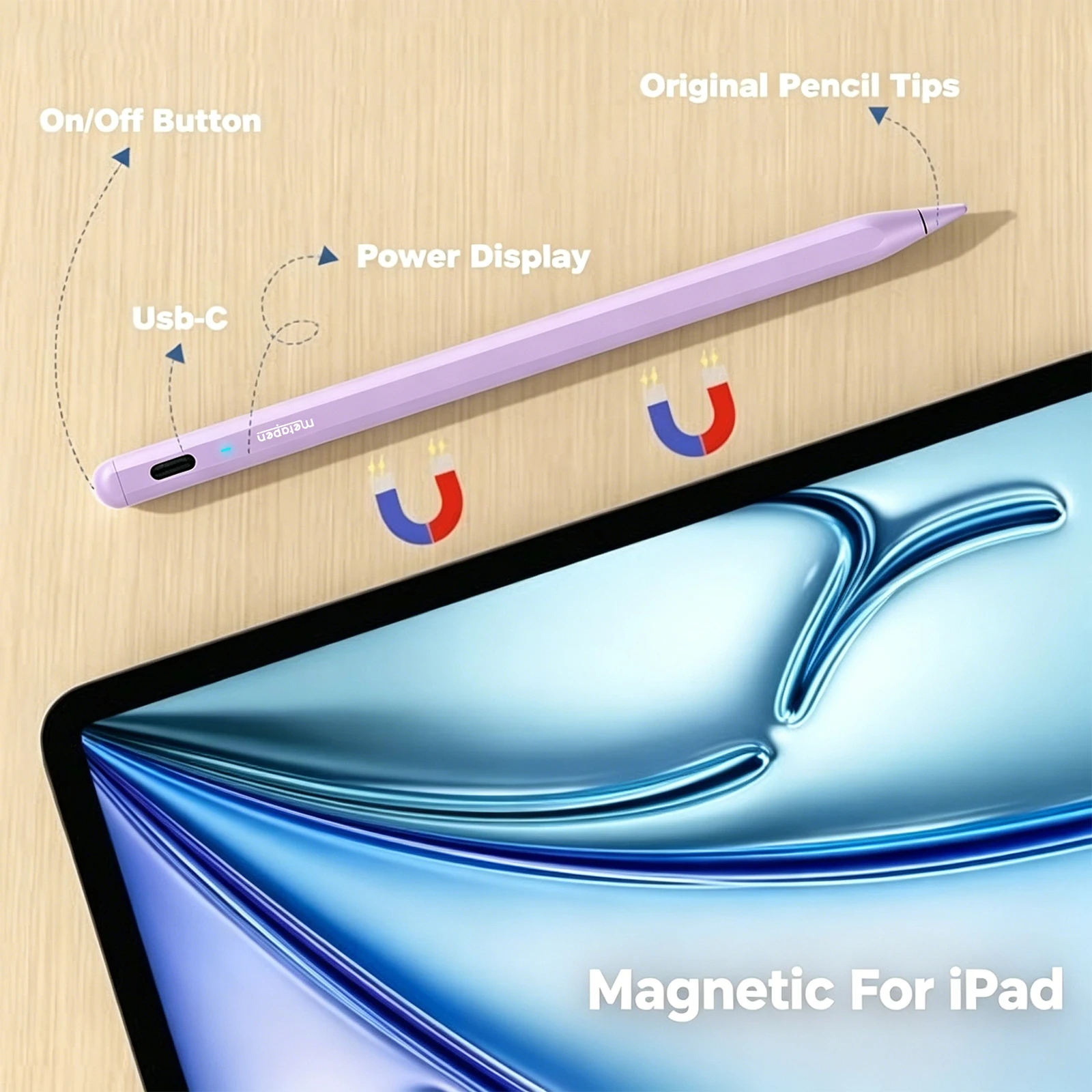 Metapen A8 Stylus Pen for iPad Pencil Palm Rejection Stylus For iPad Pencil Accessories Pro12.9/11/13-inch M4 Air 3/4/5/M2/M3/M4