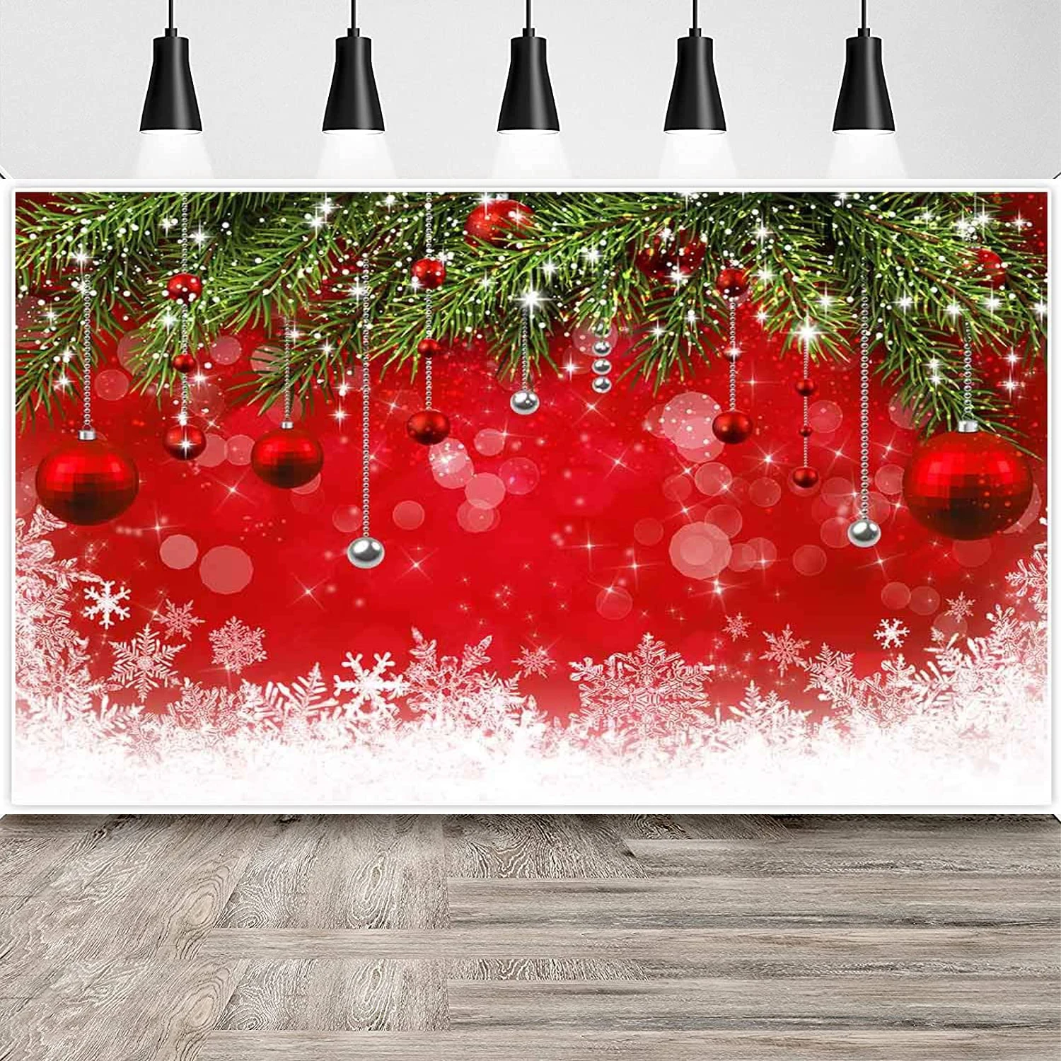 

Snowflake Christmas Backdrop Winter Eve Photography Party Birthday Glitter Bokeh Sparkle Red Merry Xmas Background Baby Shower