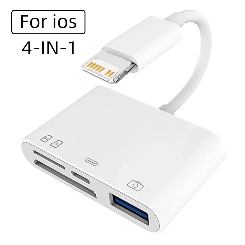 4 in 1 USB OTG Compatible SD/TF Card Reader Card Camera Memory Adapter with Fast Charging Port For iPhone