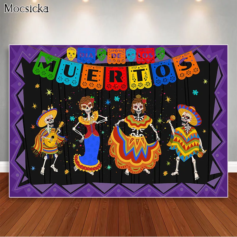 

Day of The Dead Backdrop Mexican Paper Flowers Photography Background Dia DE Los Muertos Dress-up Party Fiesta Banner Decoration