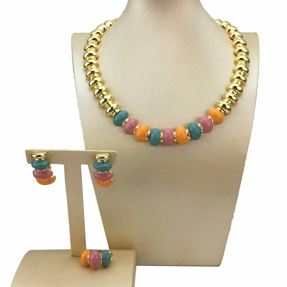 

Newest Dubai Fine Jewelry colorful Necklace Sets for Women Party Gift FHK16118