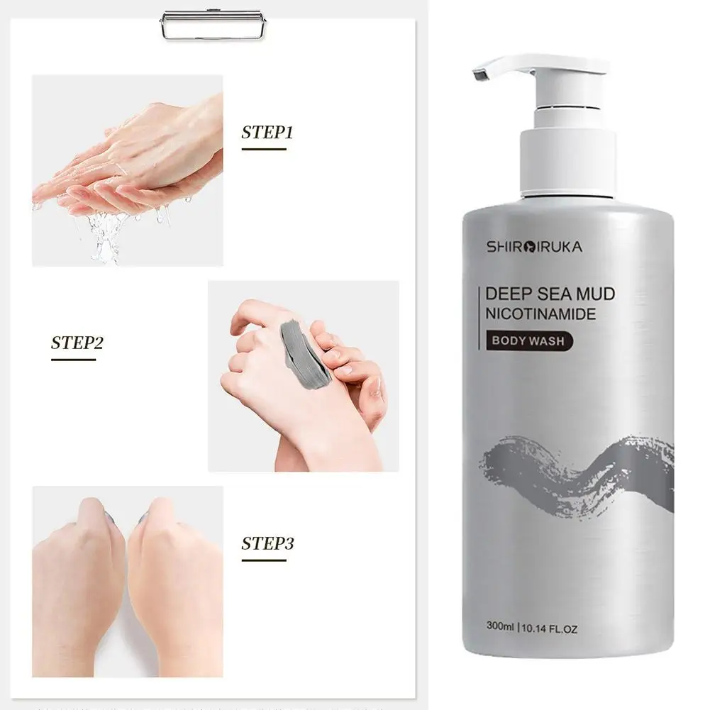 2Pcs Niacinamide Deep Sea Mud Shower Gel for Brightening and Cleansing Women Fragrant Shower Lotion 300ml