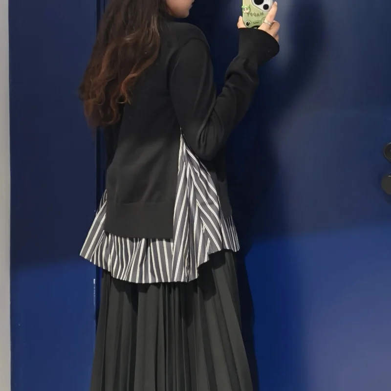 Cseta de Manga Larga Informal Hoada para Mujer, Estilo Informal, con Bloques de Color, Tejido de Punto, Cuello en V, Ray...