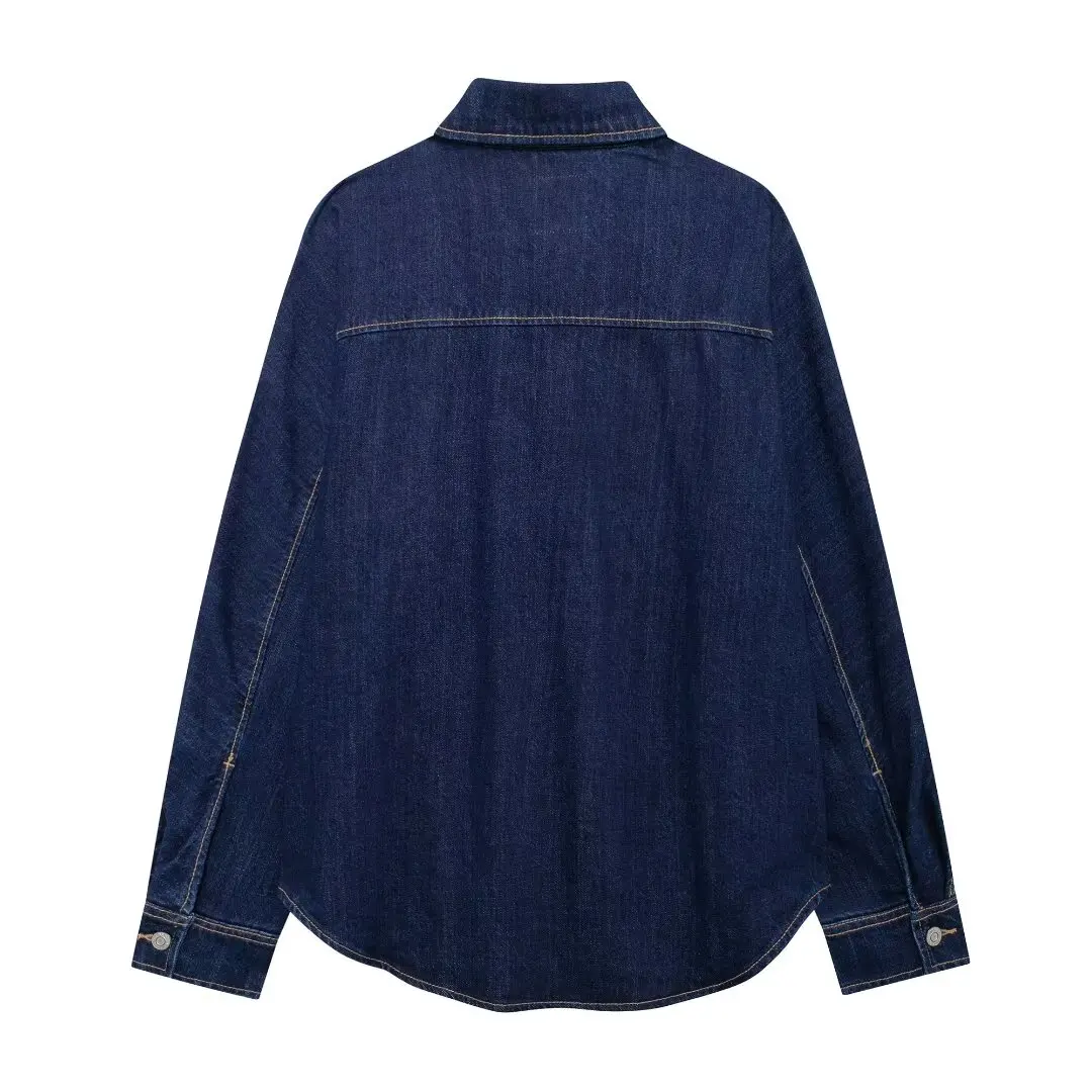 Tangada 2024 Autumn Women Oversize Denim Jacket Pocket Long Sleeve Female Coat Outwear 3H892