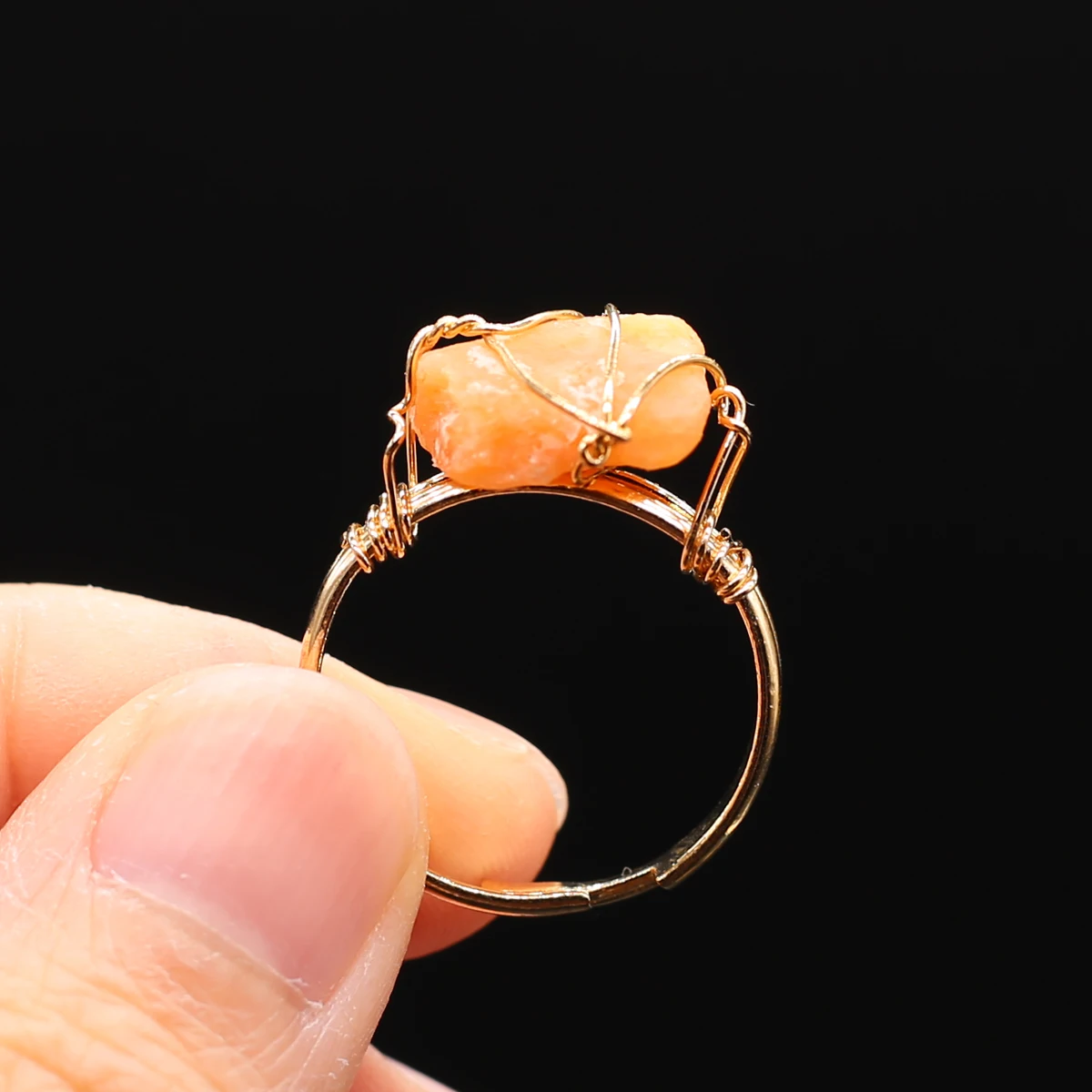 21x28mm Irregular Shape Open Mens Ring Natural Stone Crystal Agate Quartz Stainless Steel Ring Fashion Jewelry Women's Accessory