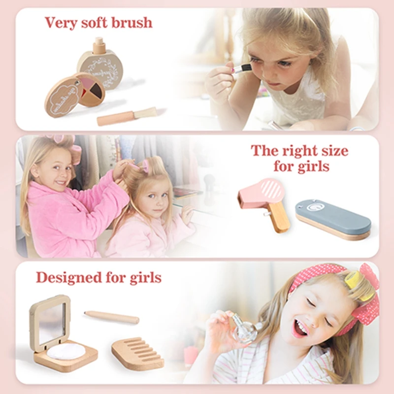 Children Wooden Cosmetic Toys Wooden Dresser Make-up Toys Simulation Makeup Baby Pretend Toy Girls Play House Beauty Fashion Toy