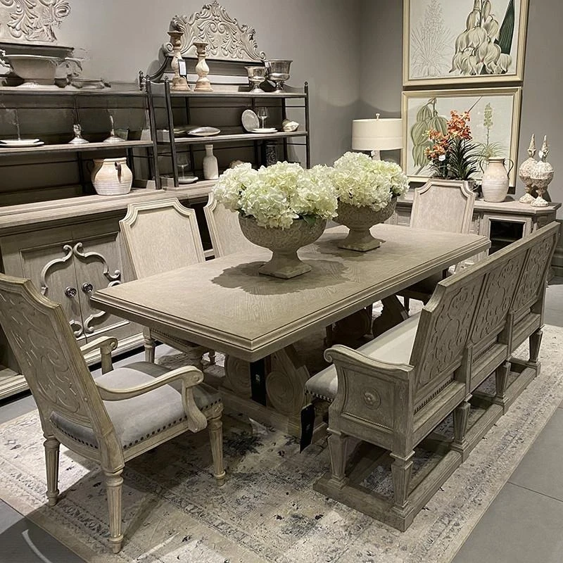 

ART легкий роскошный обеденный стол из цельного дерева, французский сельский ретро, старый прямоугольный обеденный стол, здание