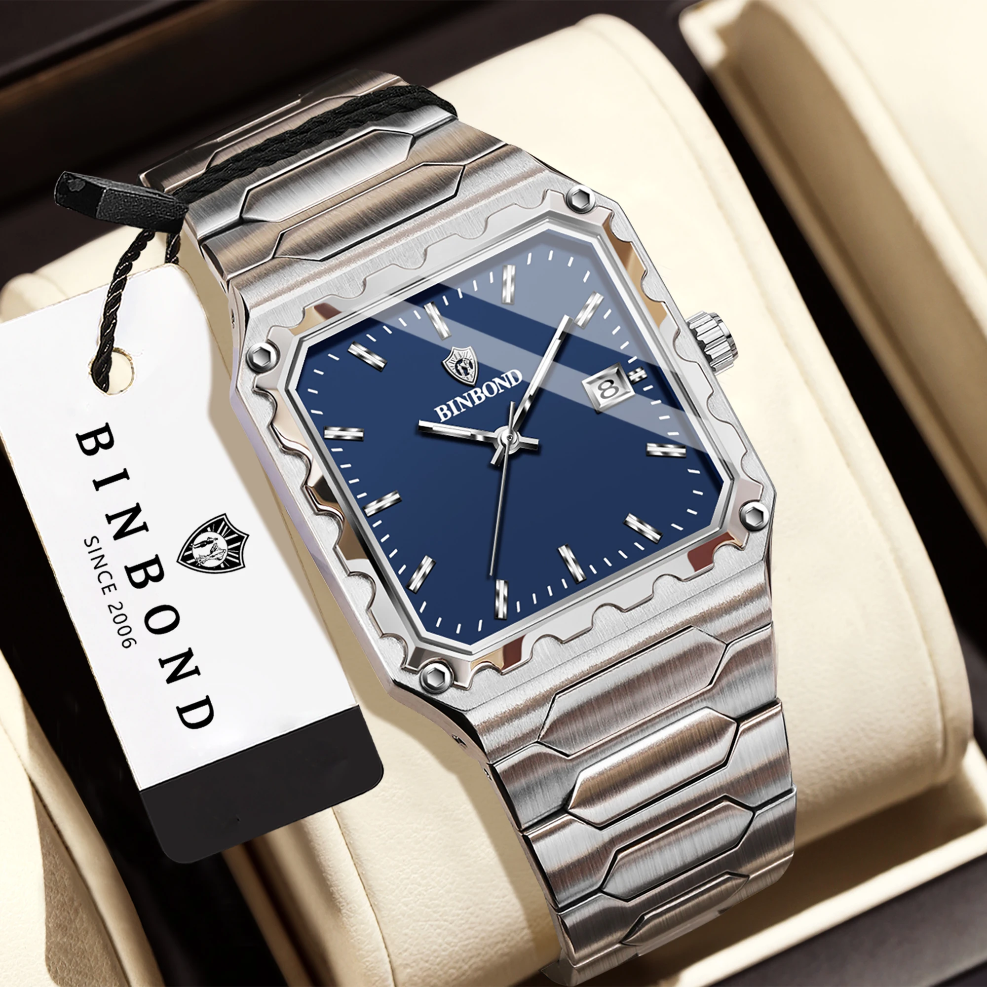 BINBOND Luxury Durable Accurate Quartz Writstwatches for Men Luminous Waterproof Auto Date Men's Watch Business Fashion Reloj