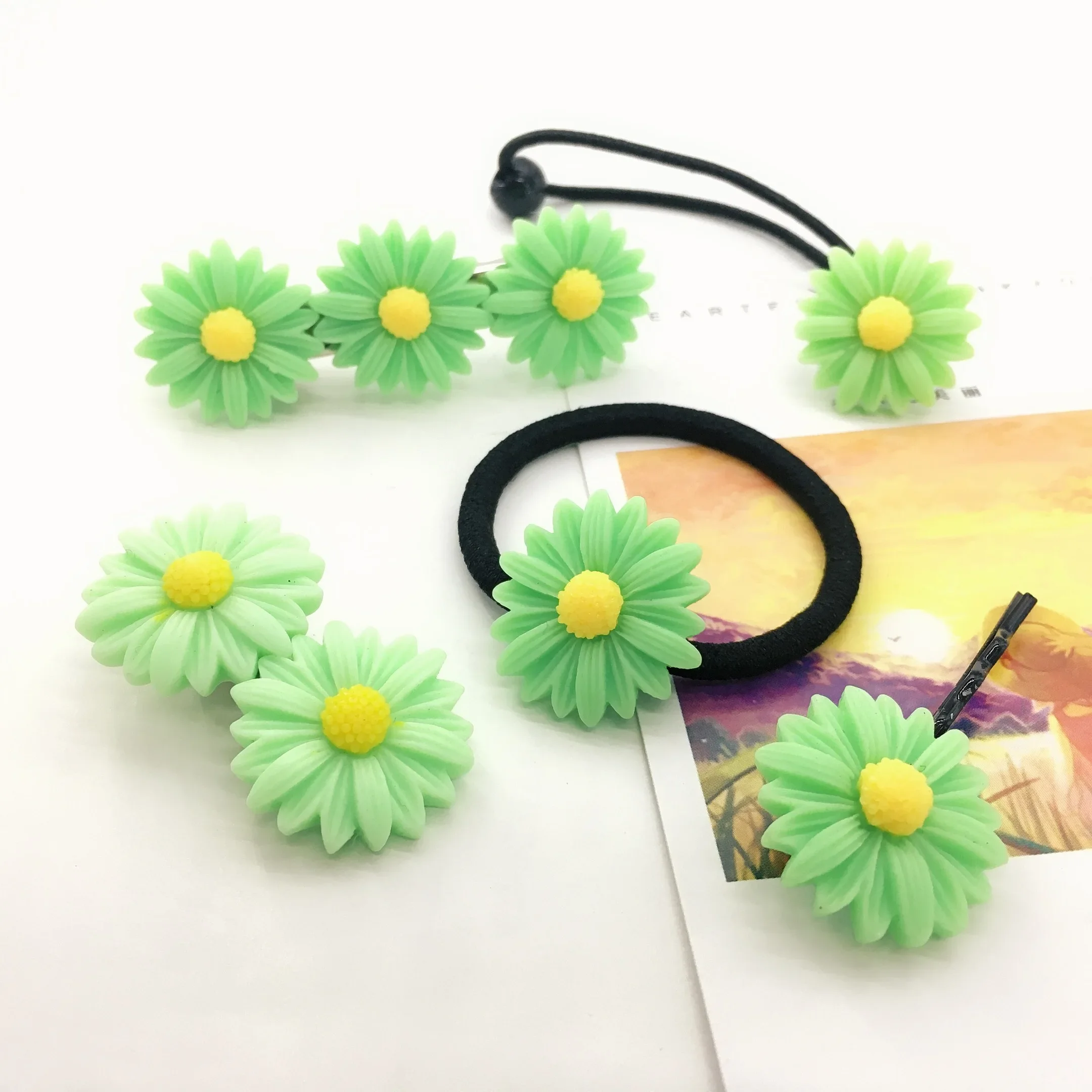 5 Pcs/Set Fresh Daisy Flower Hairpin Korean Chamomile Hair Accessories Wholesale Temperament Elastic Hair Rope Female Jewelry