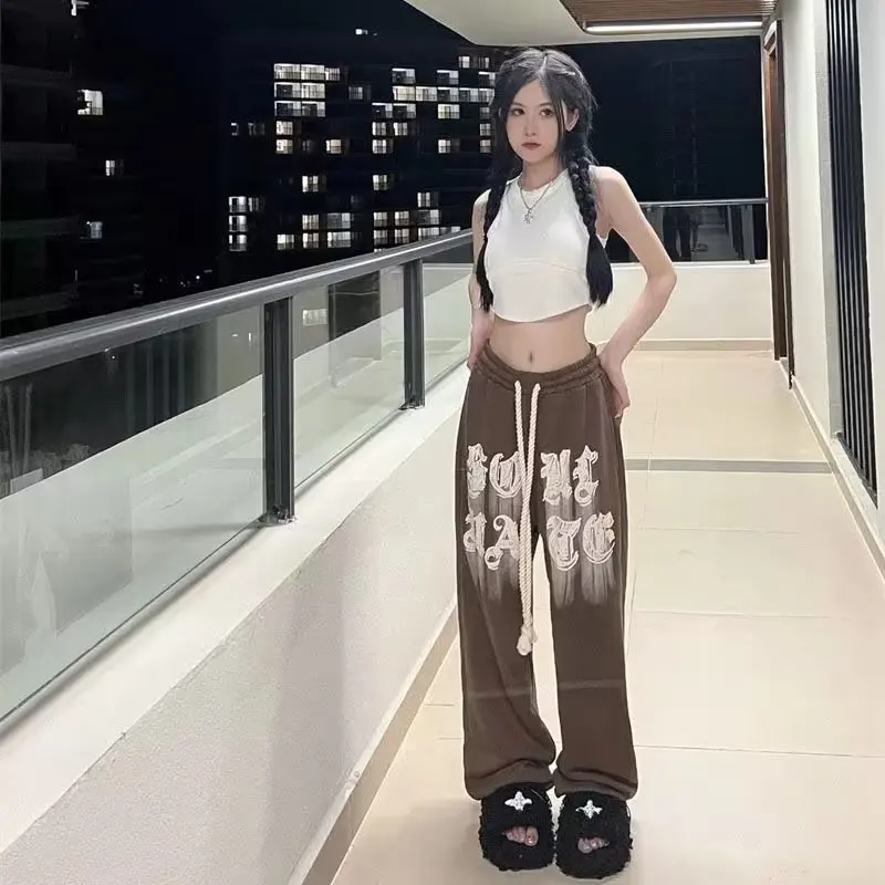 

Hip hop letter printed wide leg pants for spring and summer 2024 new trendy brand loose casual pants oversized girl pant
