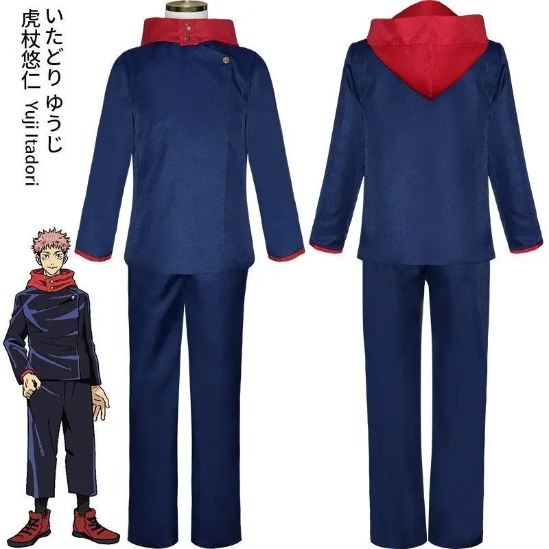Anime Jujutsu Kaisen Yuji Itadori Cosplay Costume Hooded Jacket Pants Set Adult Kids Halloween Carnival Party Uniform Gifts