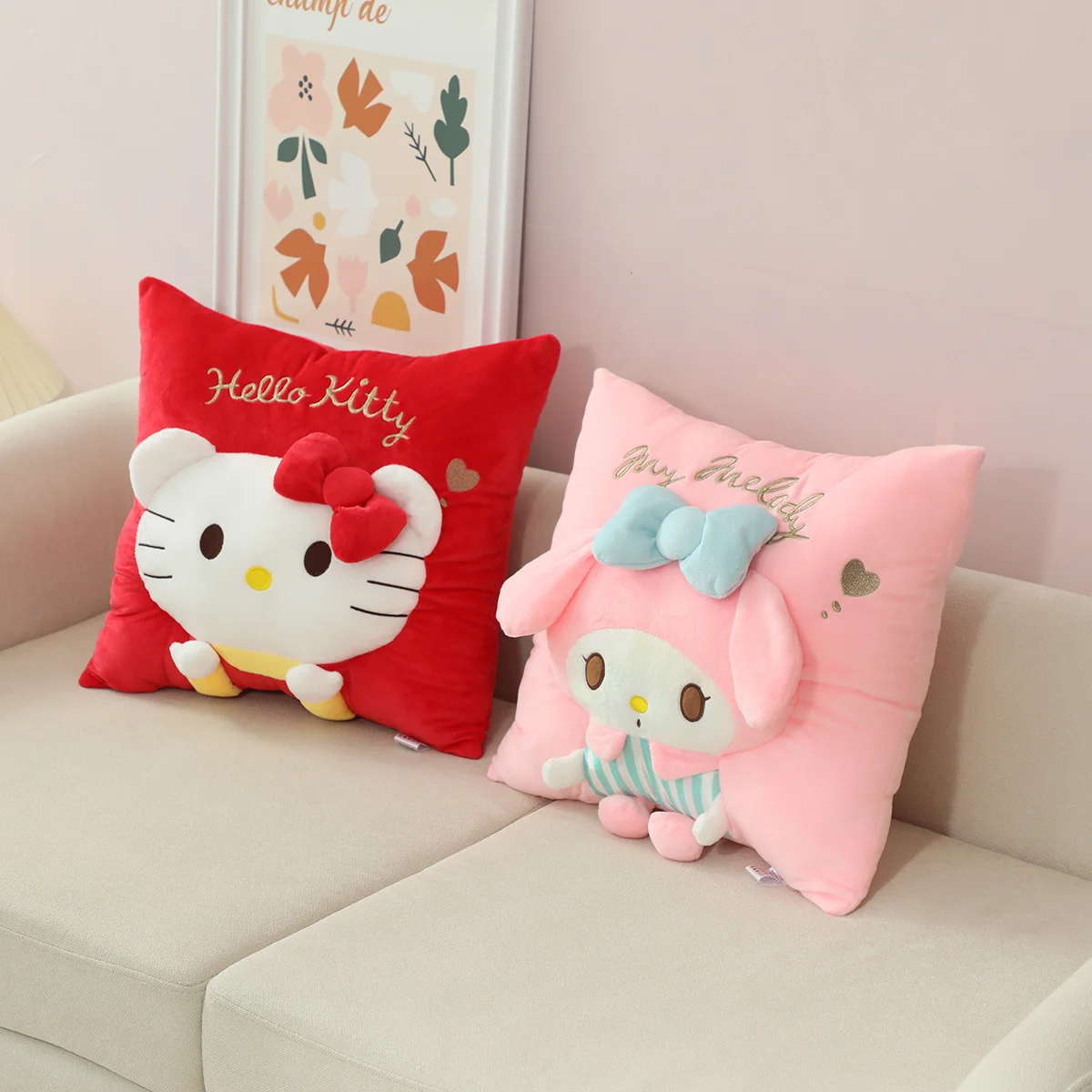 Sanrio Hello Kitty Kuromi Plush Pillow Cute Cartoon Anime Hangyodon Portable Plush Pillow Blanket Home Decor Gifts For Girl