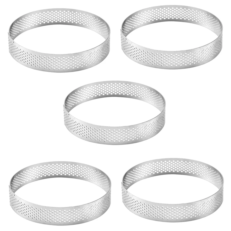 

5Pcs 20Cm Round Stainless Steel Cake Hole Molds Mousse Cake Tart Ring Pizza Dessert DIY Decor Mould Kitchen Baking Tool