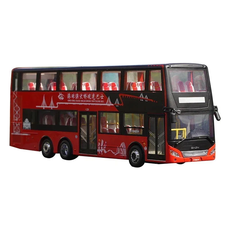 1:40 Alloy Double-Decker Tourist Bus Model, Zhuhai Sightseeing Alloy Double-Decker Transit Bus Miniature,Perfect for Collection