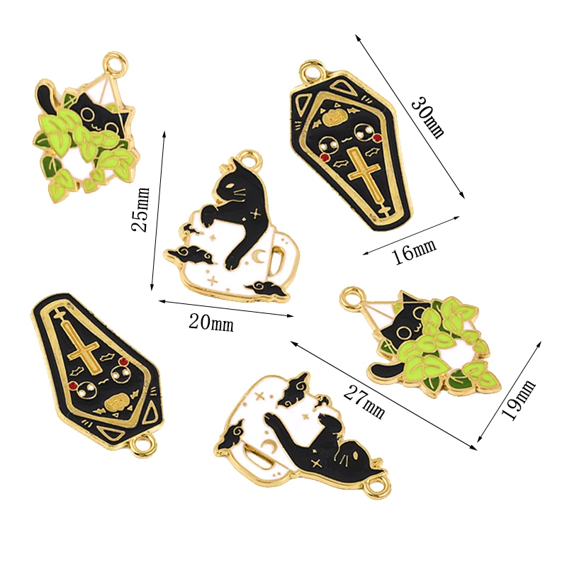 10Pcs Multiple Style Alloy Enamel Oil Drip Leaf Tea Cup Cat Pendant Charms for DIY Jewelry Making Necklace Craft Accessories