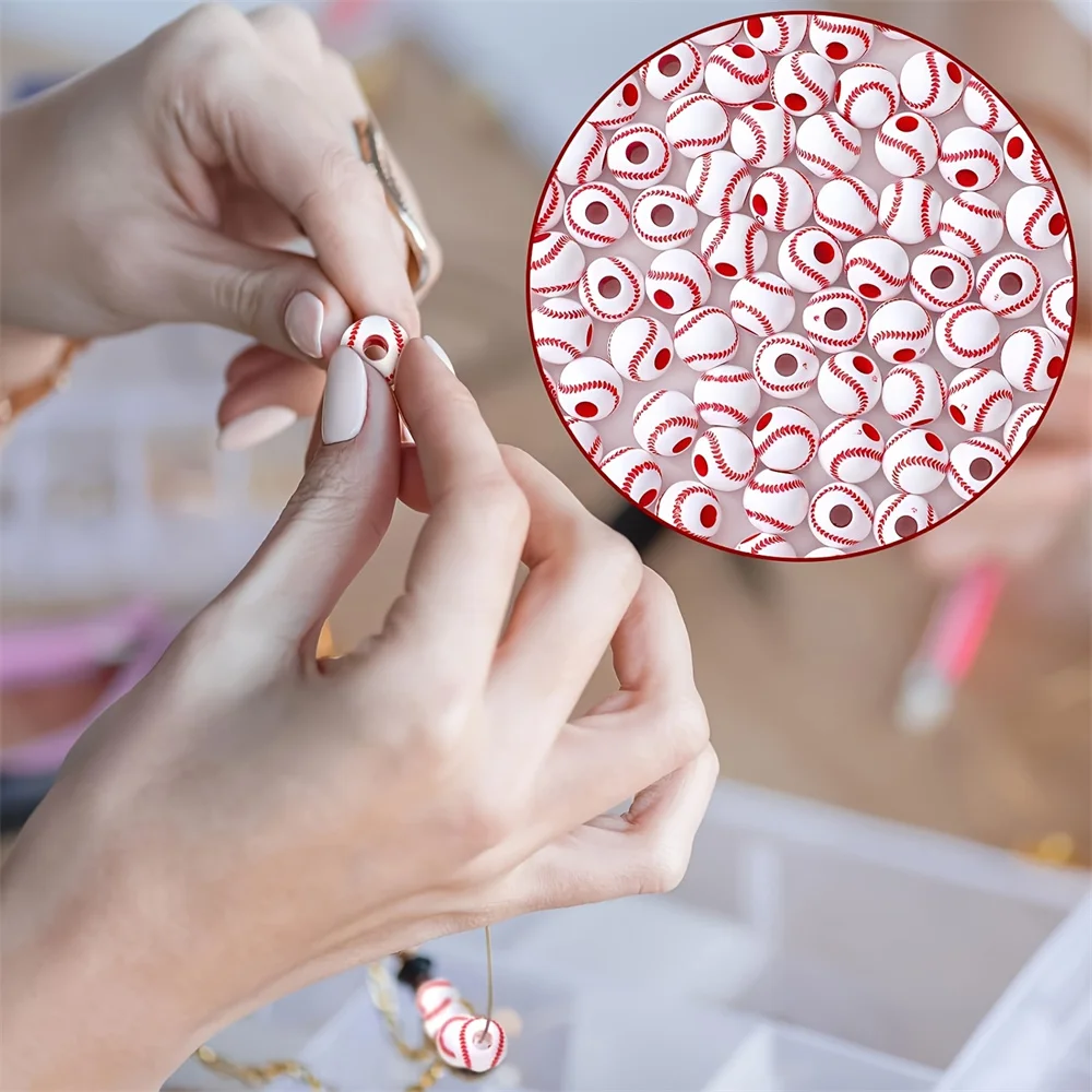 50pcs 12mm baseball beads sports beads, jewelry making, necklaces, pendants, craft home decoration