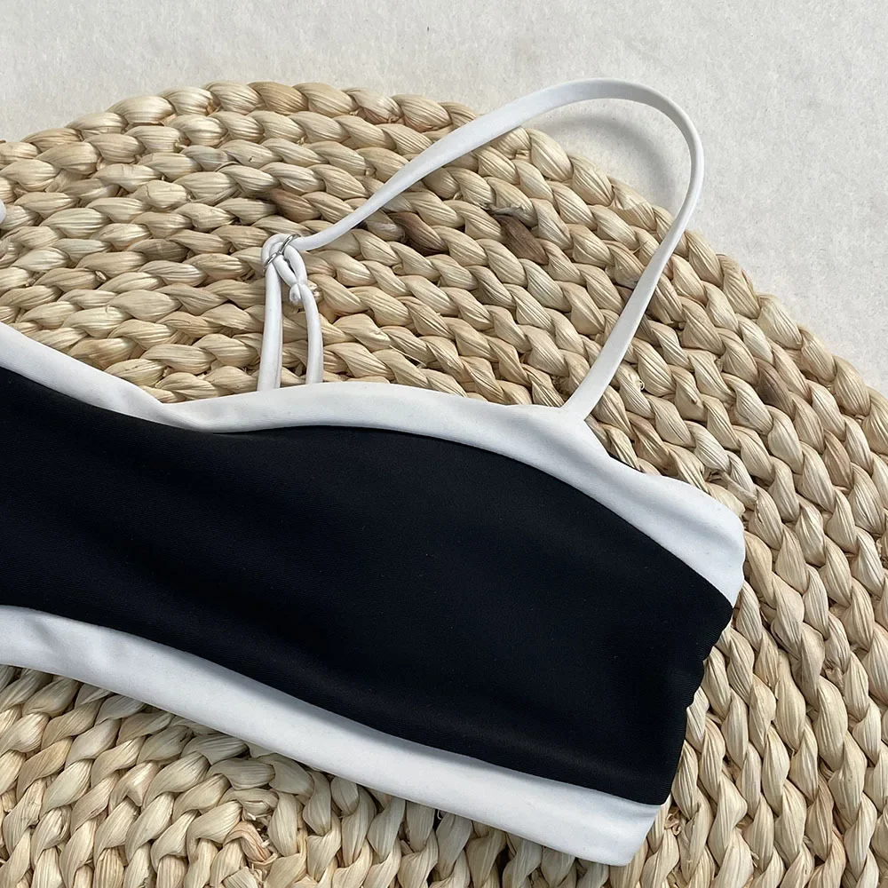 Seksowne czarne białe patchworkowe bikini 2025 kobiet Halter Push Up stringi strój kąpielowy brazylijski strój kąpielowy plażowy mikro stroje kąpielowe Biquini