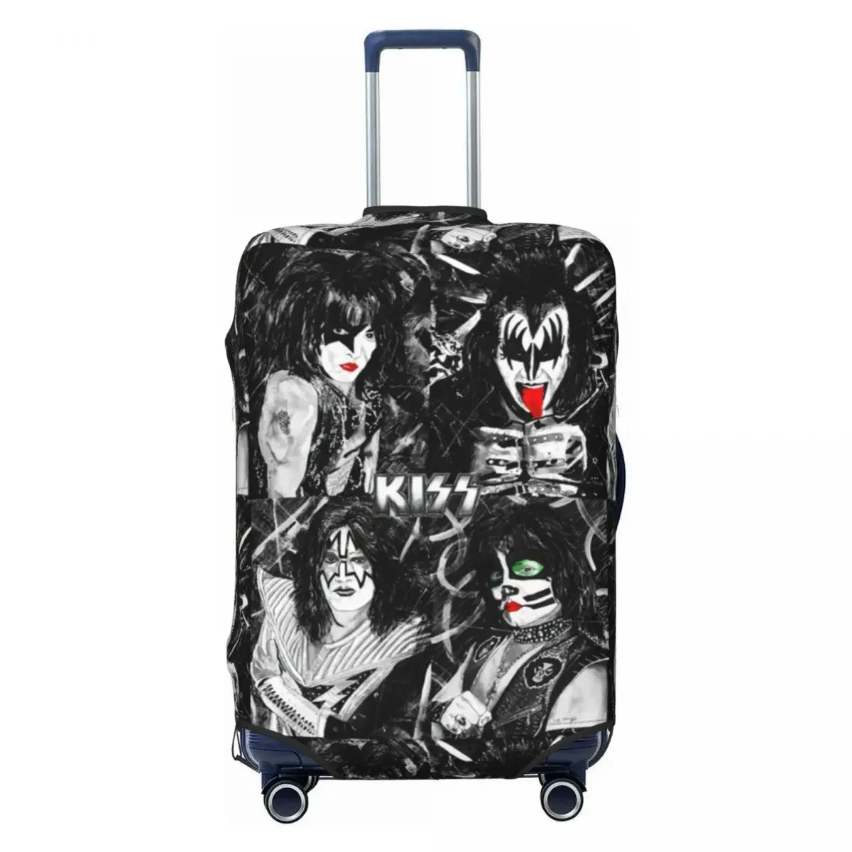 Kiss Band Print Suitcase Cover Colour Splash with Logo Elastic Business Protector Luggage Accesories Vacation