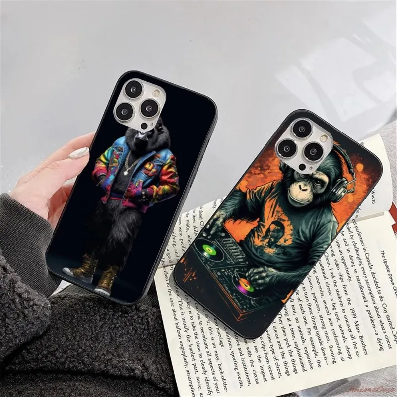 Monkey Orangutan Smart Phone Case for iPhone 14 13 12 11 XS X 8 7 6 Plus Mini Pro Max SE 2022 Black Soft Phone Cover Funda