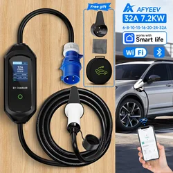 AFYEEV 32A 7.2KW cargador EV portátil Type2 Type1 cargador de vehículo eléctrico GB/T EVSE Cable de carga Wi-Fi Bluetooth Control de aplicación