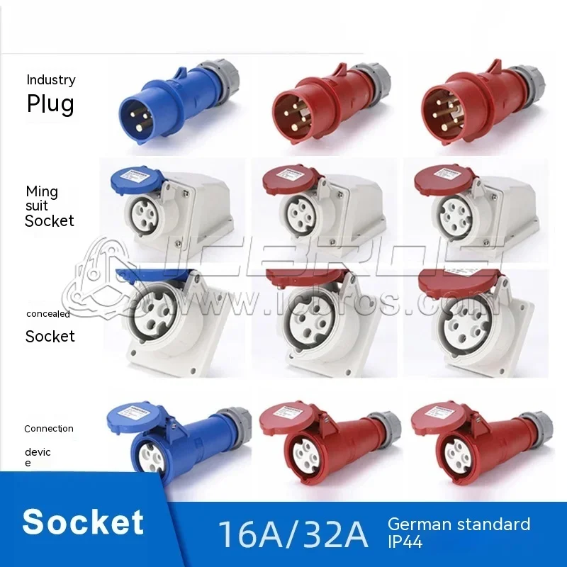 Aerospace Industry Plug Socket ConneCtors, Surface And ConCealed InstallatIon, 3 4 5 Hole Core, 16 A, 32 63A, Waterproof,