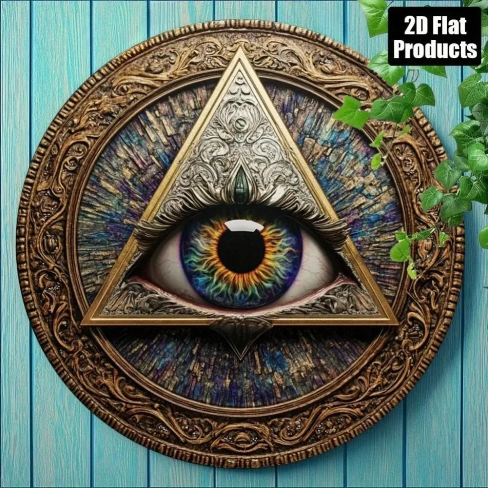 1 шт. Настенный декор в стиле ретро с металлическими глазами — золотистая треугольная рамка с бирюзовым и фиолетовым тоном |   Загадочное искусство студии