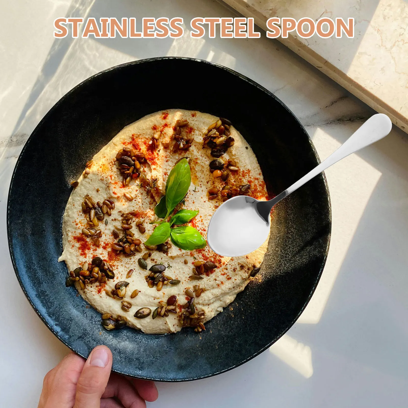 

6Pcs Stainless Steel Spoon Long Handle Hammered for Soup Rice Dessert Coffee Kitchen Utensils Coffee Spoon