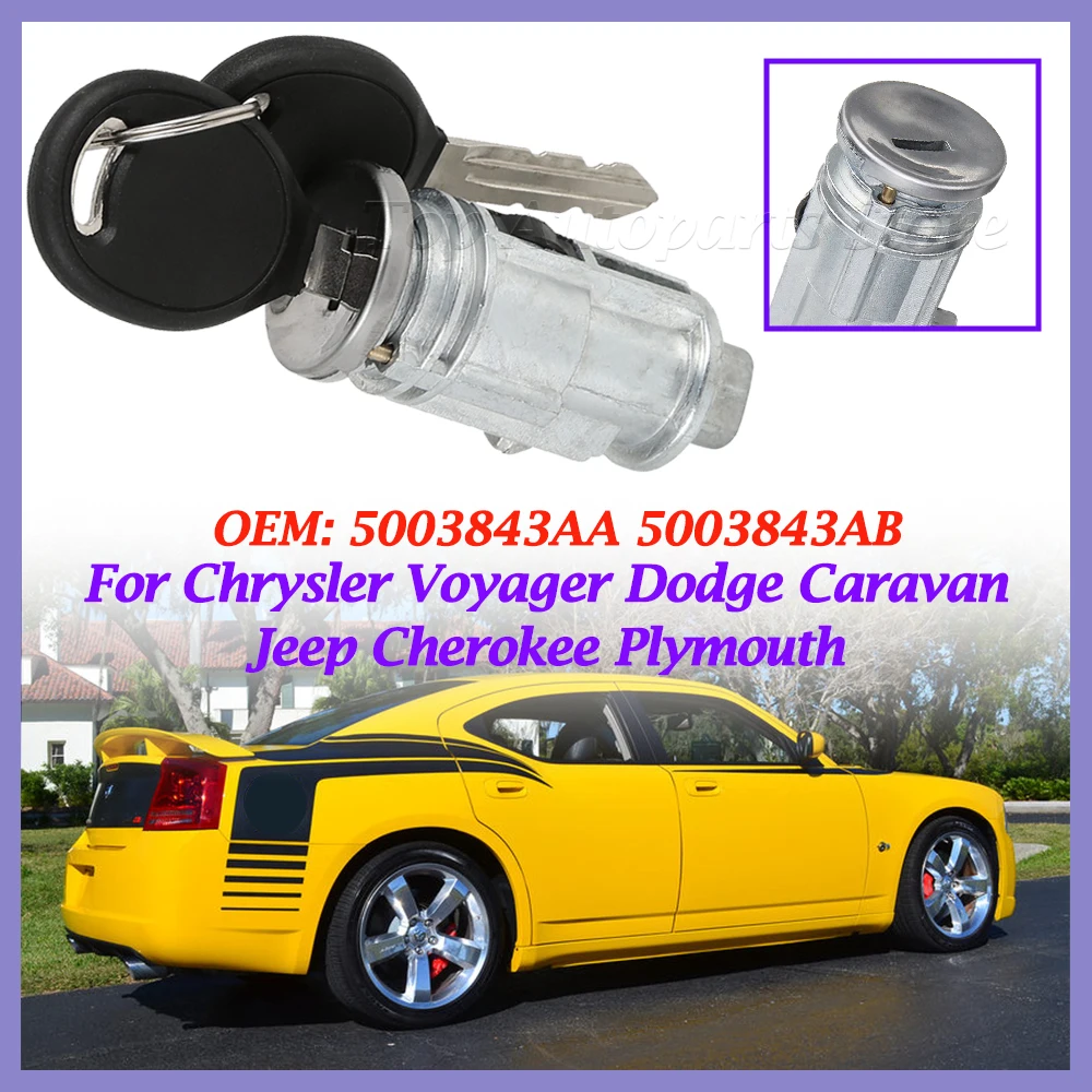 5003843AA Ignition Key Switch Cylinder Lock With Keys 5003843AB For Chrysler Voyager Dodge Caravan Jeep Cherokee Plymouth