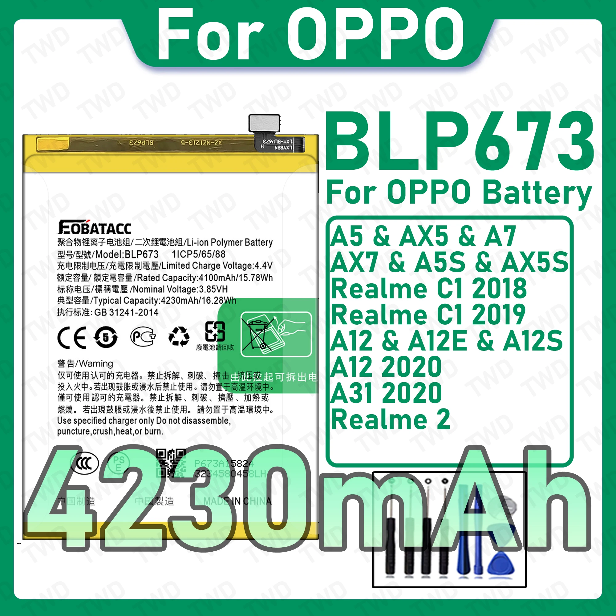 New High Quality Safe BLP673 Battery For OPPO A5 AX5 A7 AX7 A5S AX5S A12 A12E A12S Realme 2 Replacement Long Lasting+Free Tools