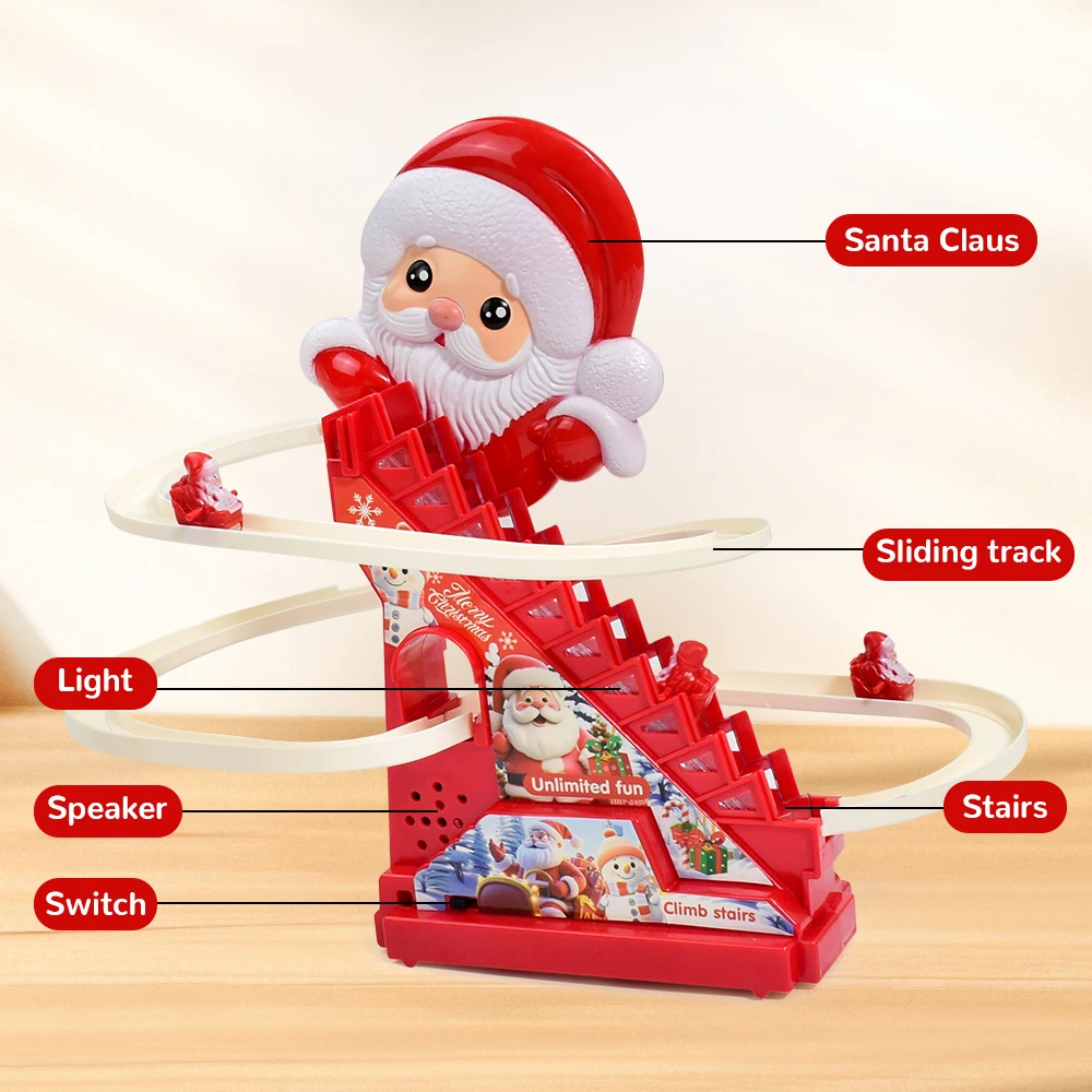 Santa Christmas Roller Coaster Track With LED Lights And Music,Christmas Slide Toy Electric Track Slide Roller Coaster Playset