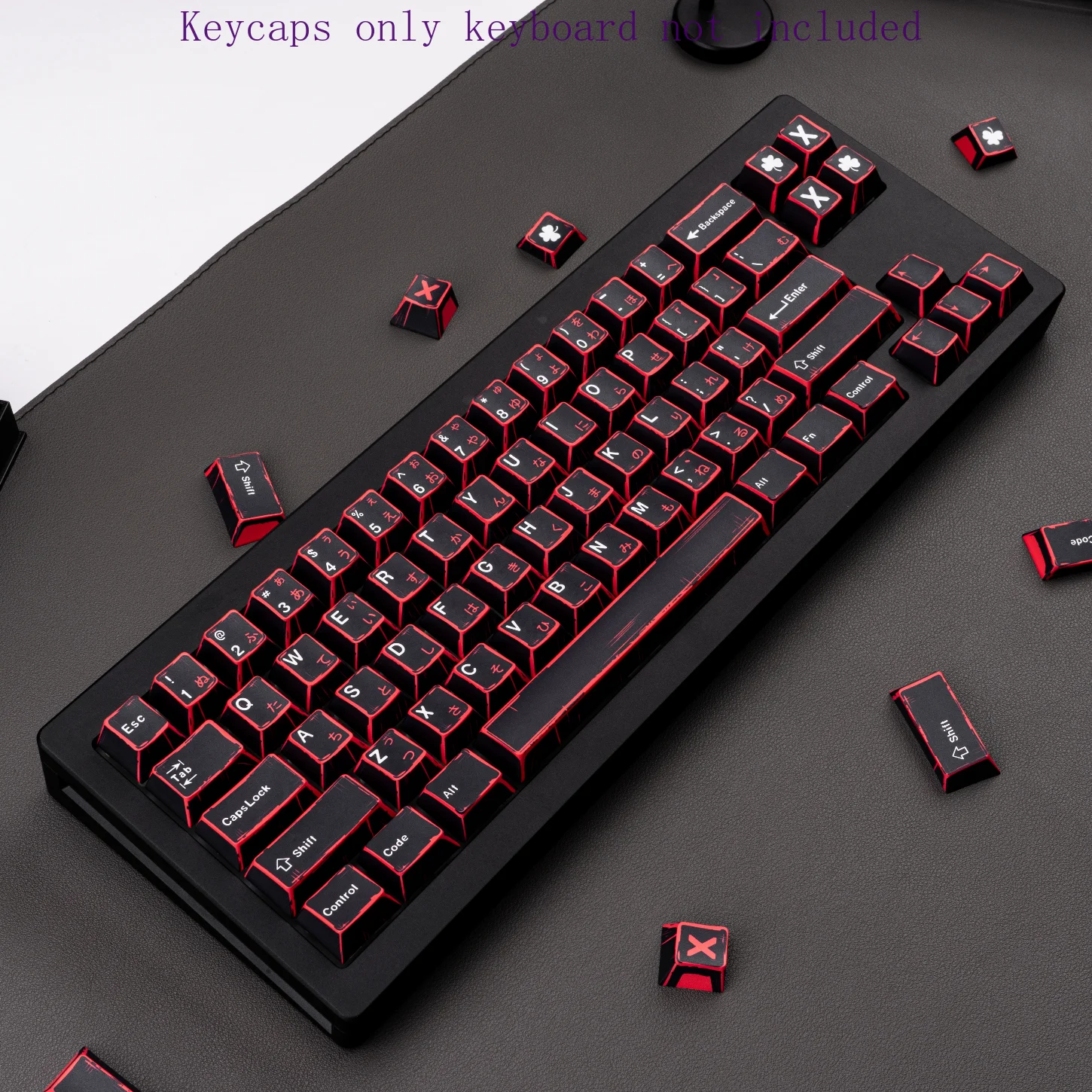 Manga, Black and Red Japanese Cherry Keycaps PBT 130 Keys, Customized for 60/84/98/108 Mechanical Keyboards