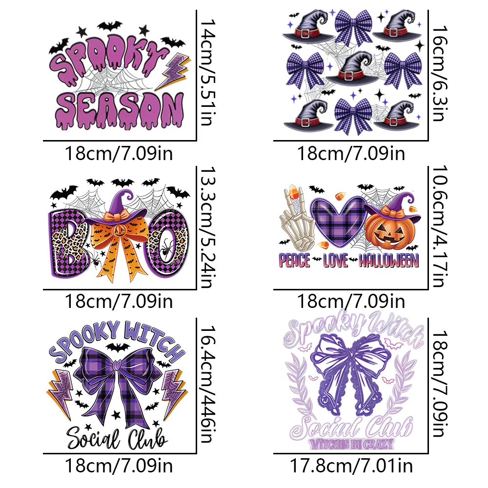 6 قطع من ملصقات نقل الحرارة الكرتونية للهالوين من الفينيل الحديد على رقع لاصقة للقمصان التي تصنعها بنفسك وحقائب الظهر والملابس