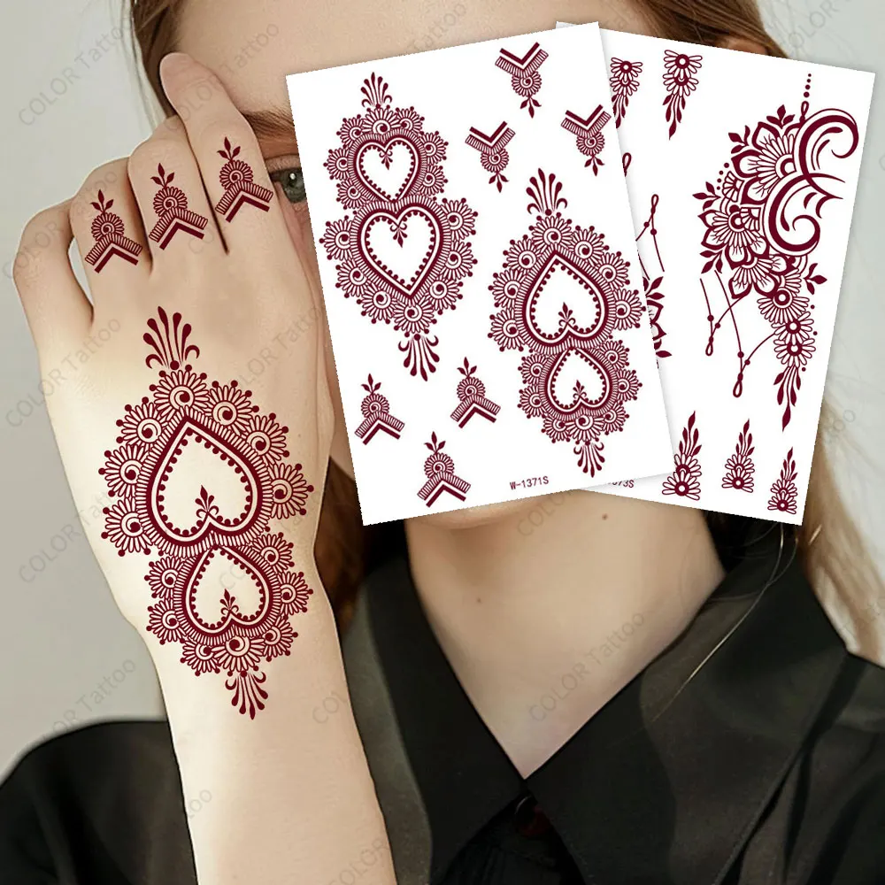 Waterproof Brown Henna Tattoo Stickers for Hand Marroon Henna Stickers  for Women Mehndi Design Body Art Femal Festival Wedding