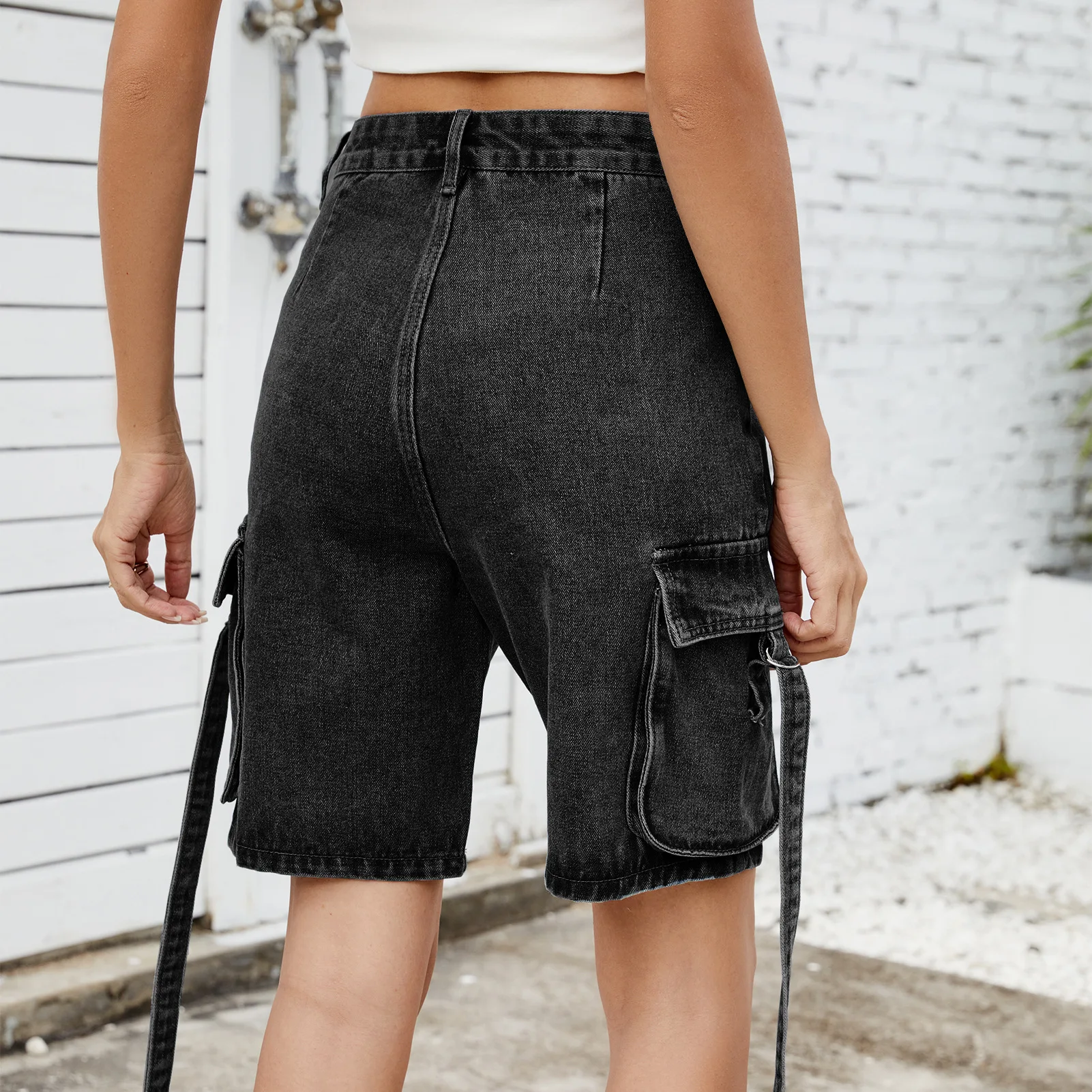 Cross-Border Women's Clothing Summer New Street Fashion Washed Denim Workwear High Waist Straight Leg Cotton Jeans