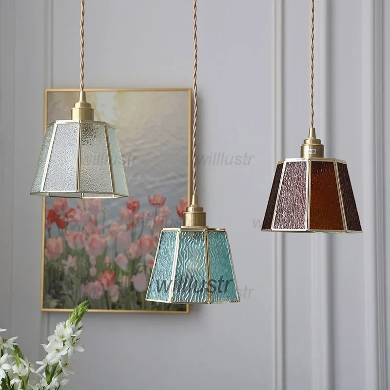 

Water Ripple Bubble Glass Pendant Lamp Vintage Brass Suspension Light Hotel Cafe Bar Handmade Polygon Hanging Ceiling Chandelier