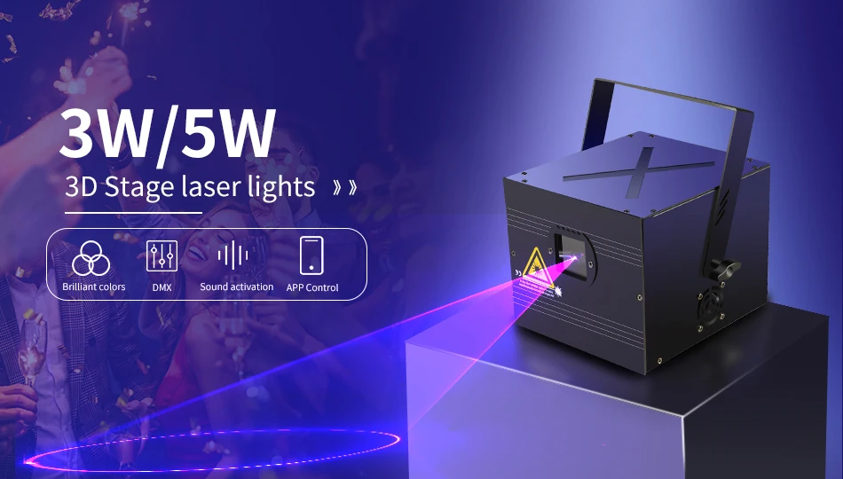 Projecteur laser 3D 3W 5W avec animation ILDA DMX512 RGB pour DJ, discothèque, mariage, spectacle sur scène