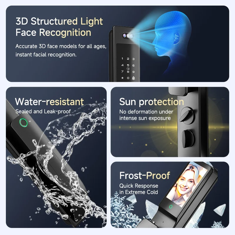 Waterproof Cheap Price Temporary Password Door Lock TTlock Video Call 3DFace Fingerprint Smart Lock Intelligent Door Lock