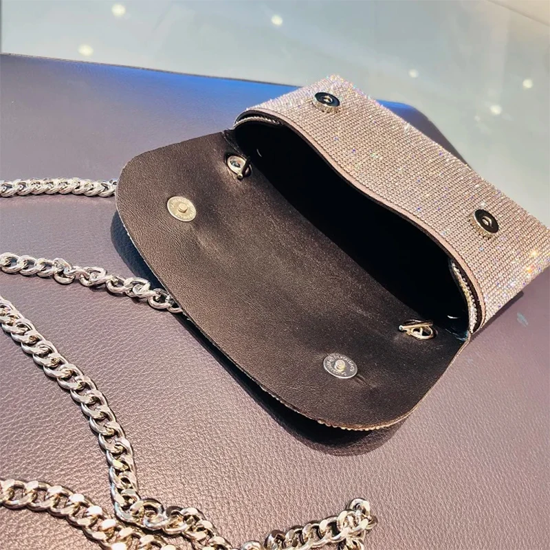 Rhinestones Bag for Women 2024 Mini Purses and Handbags Clutch Wallets Ladies PU Leather Chain Party Evening Shoulder Bag