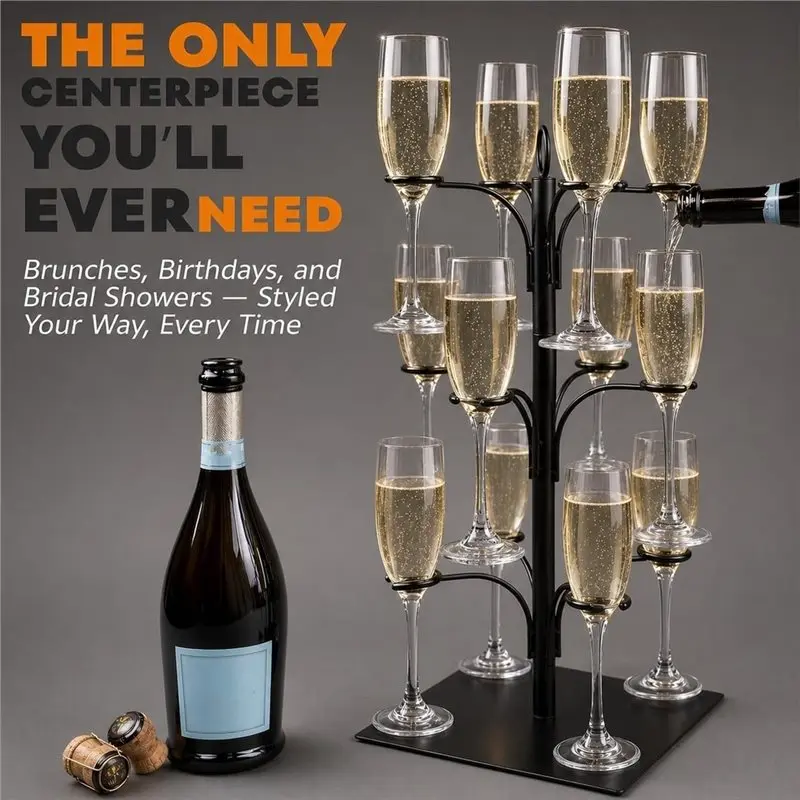 MLGB-Cocktail Tree-Shaped Glass Holder-Sturdy And Secure 12-Glasses Champagne Tower Ideal For Weddings, Gatherings, Parties