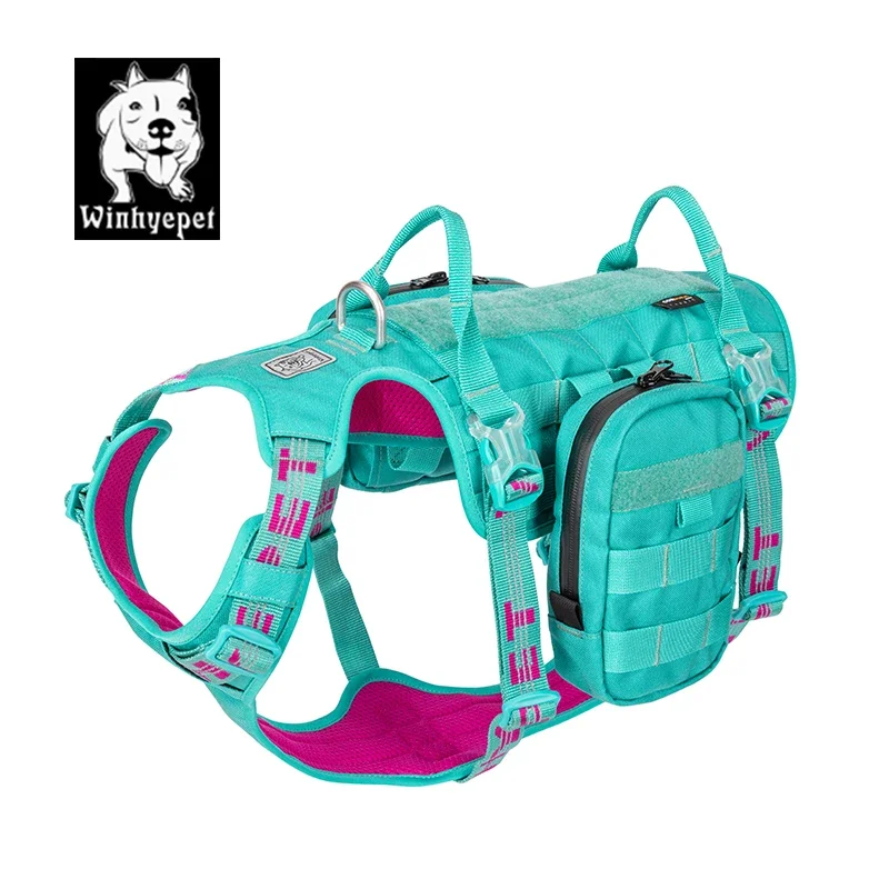 Winhyepet Dog Harness with Backpack Multifunctional 3M Reflective Puppy Great and Small Tactical Accessories YH1806